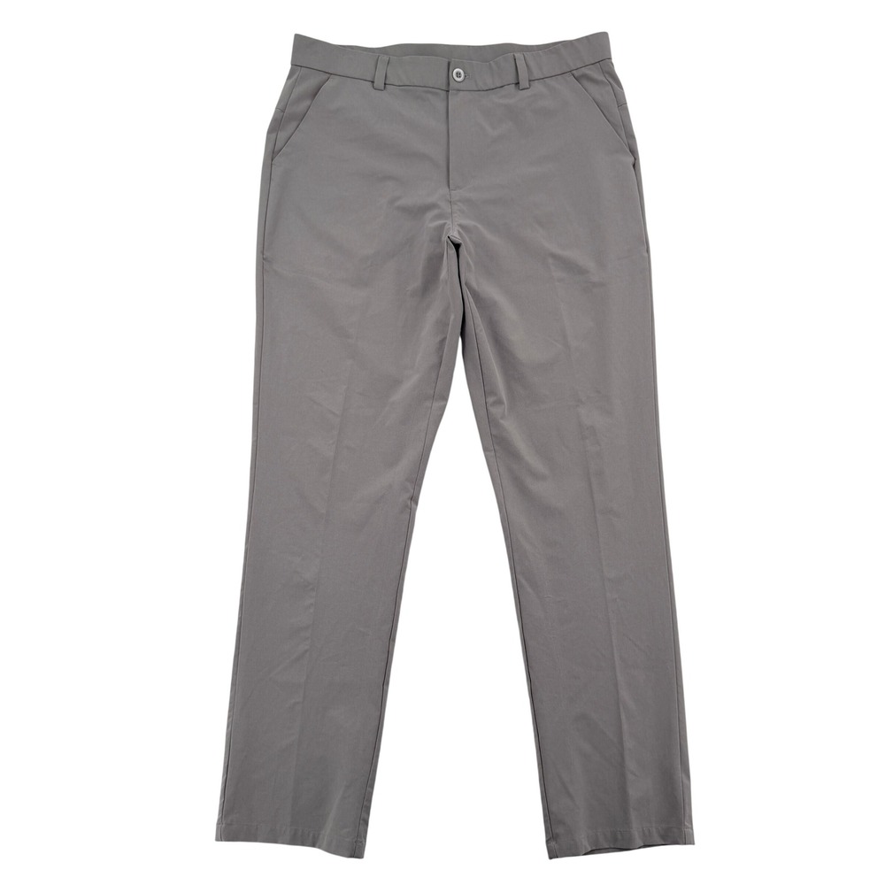 Pudolla Mens Golf Pants Grey Performance Slacks 34x32 Flat Front Polyester Comfy